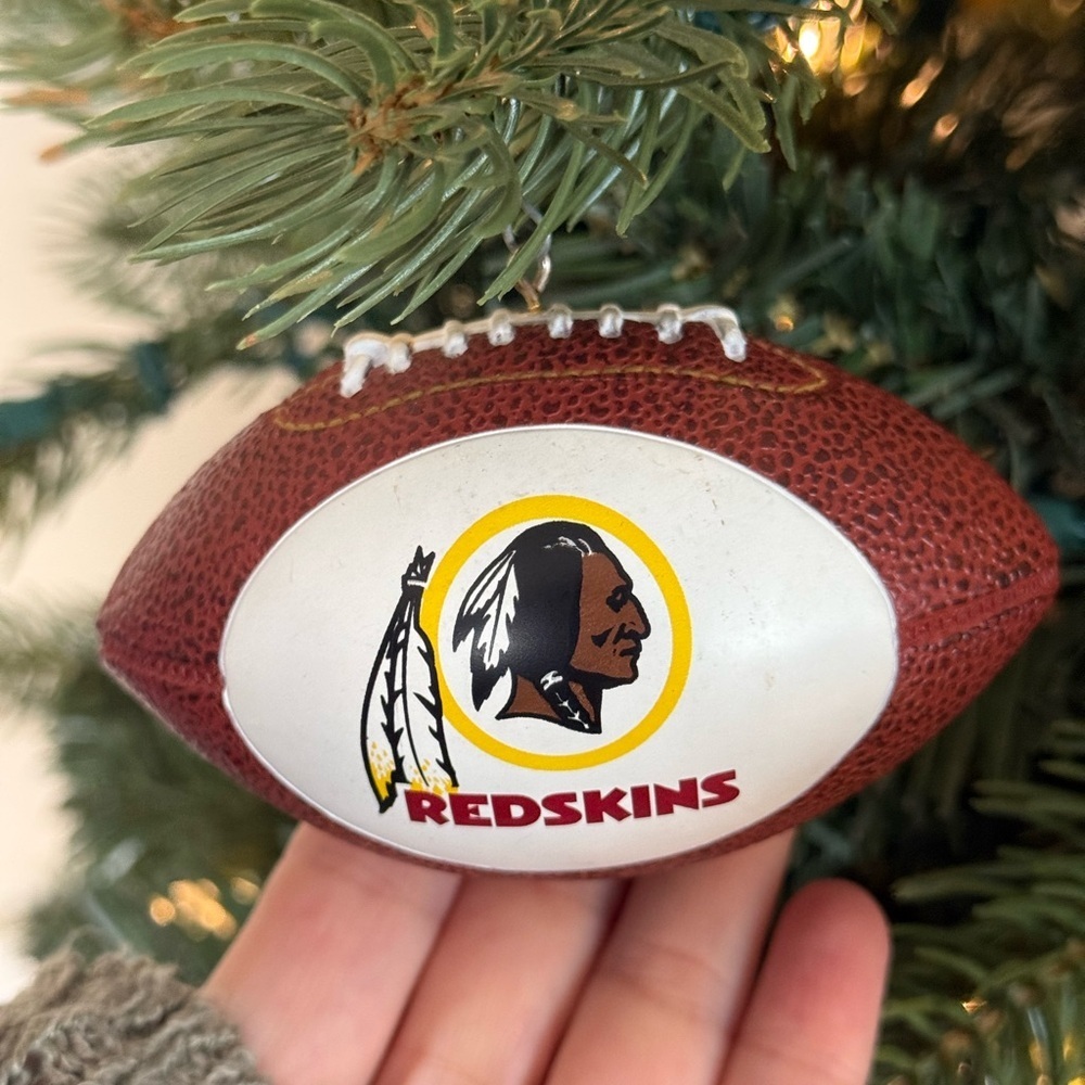 Washington Redskins Mini Football Leather Ornament - Brown & White